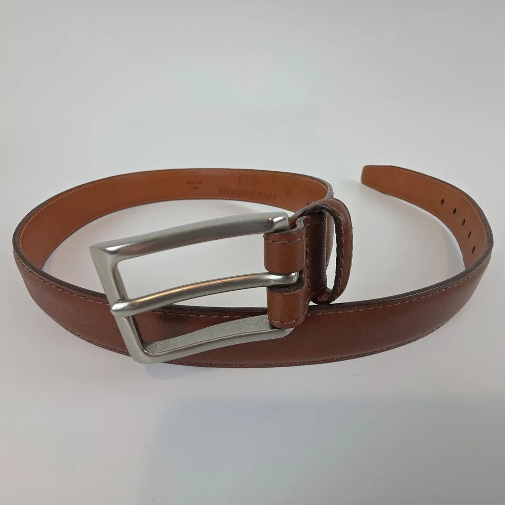Vineyard Vines Brown Leather Belt Womens 26 Solid Brass Buckle Made in USA